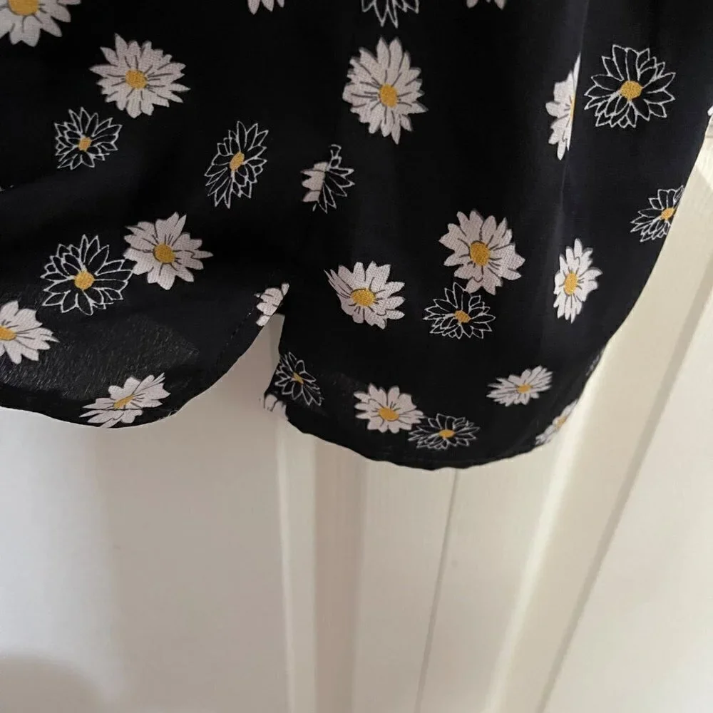 BP Women's NWOT Black Bohemian Y2K Cottage Ditsy Floral Tie Front Mini Dress 3X